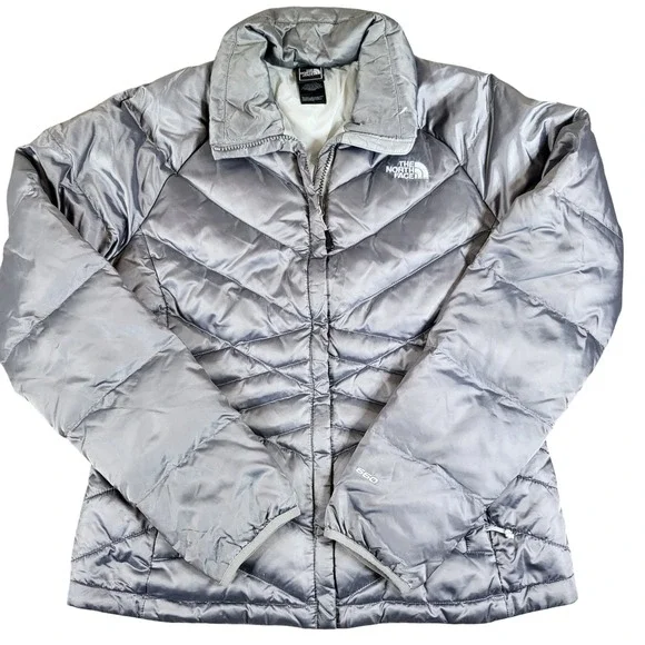 The North Face Womens 650 Down Puffer Jacket Gray Medium‎ Quilted Coat - Picture 2 of 11